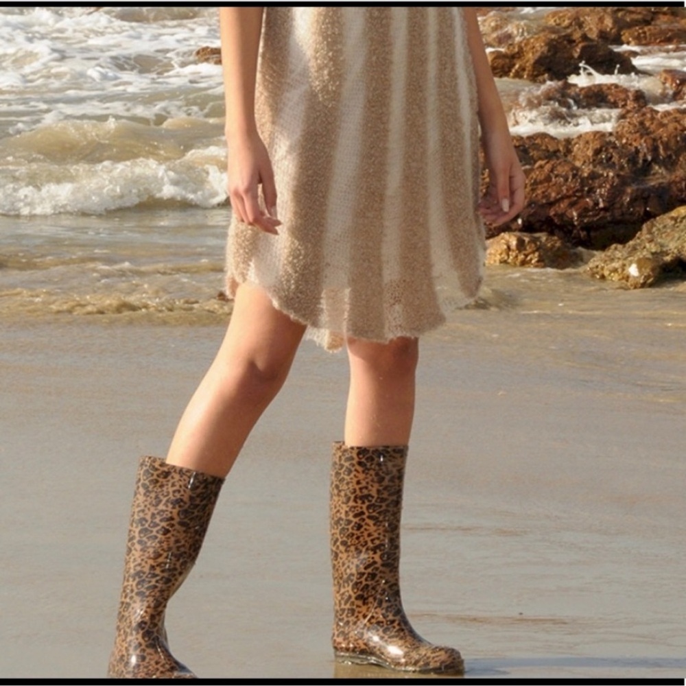 Coach Leopard Print Rubber Rain Boots Size 7